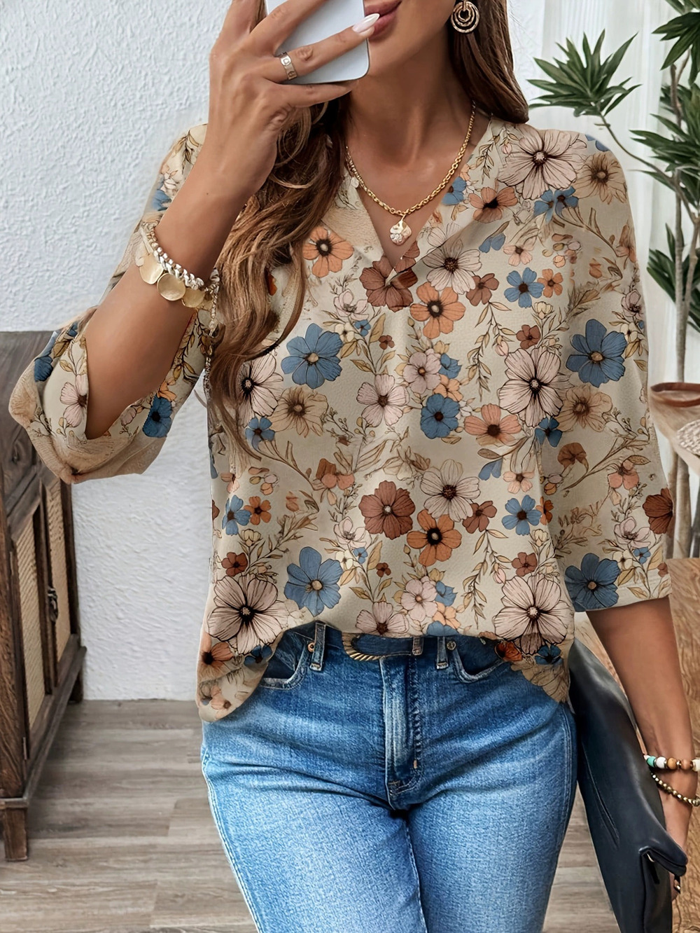ZARA Womens Spring Summer Printed Collar Casual Loose Shirt Vacation Top